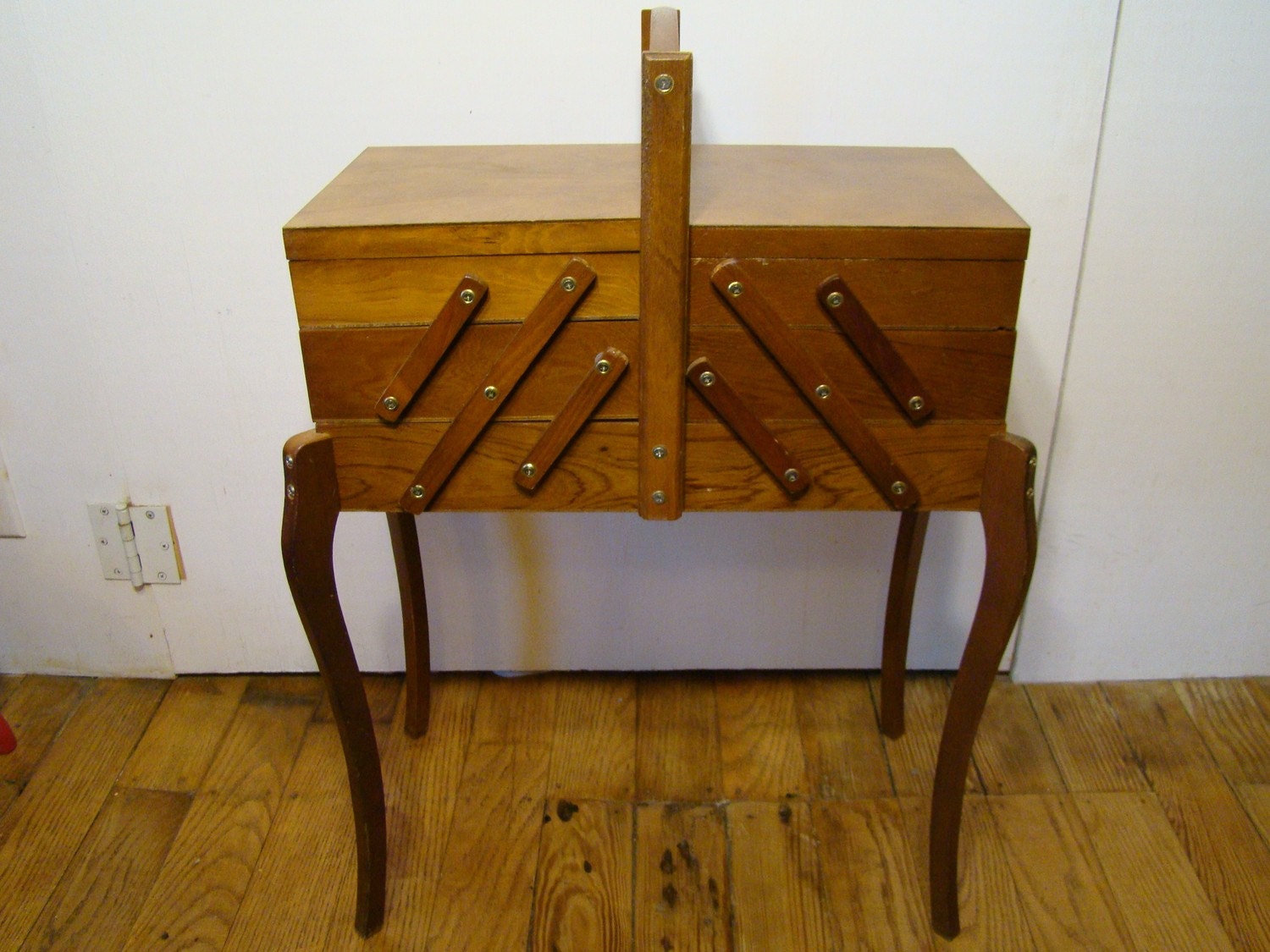Vintage Wooden Sewing Box on Legs by lookwhatifound on Etsy