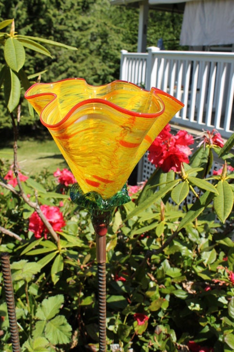 Sunshine Yellow Hand Blown Glass Tulip Flower by alisglassdesigns