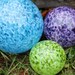Set of 3 Hand Blown Glass Floats or Koi Fish Pond Balls in shades of Baby Blue, Raspberry Purple, and Lime Green Garden Balls