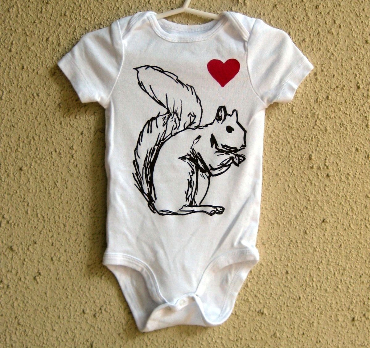 Squirrel in Love Bodysuit Size 9-12 months - SALE - Was 17, Now 10