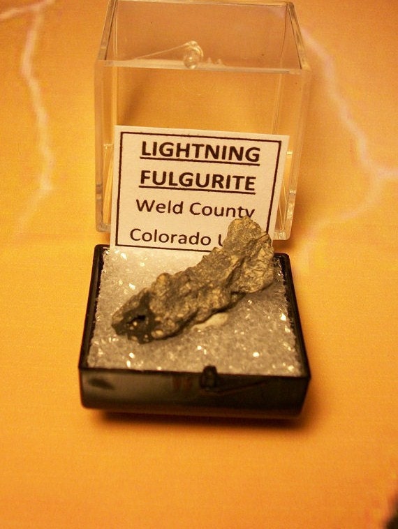 LAST-LOG-On-The-FIRE Natural Petrified Prehistoric Frozen Lightning Fulgurite Crystal With Blow Hole In Perky Box From Colorado U.S.A.