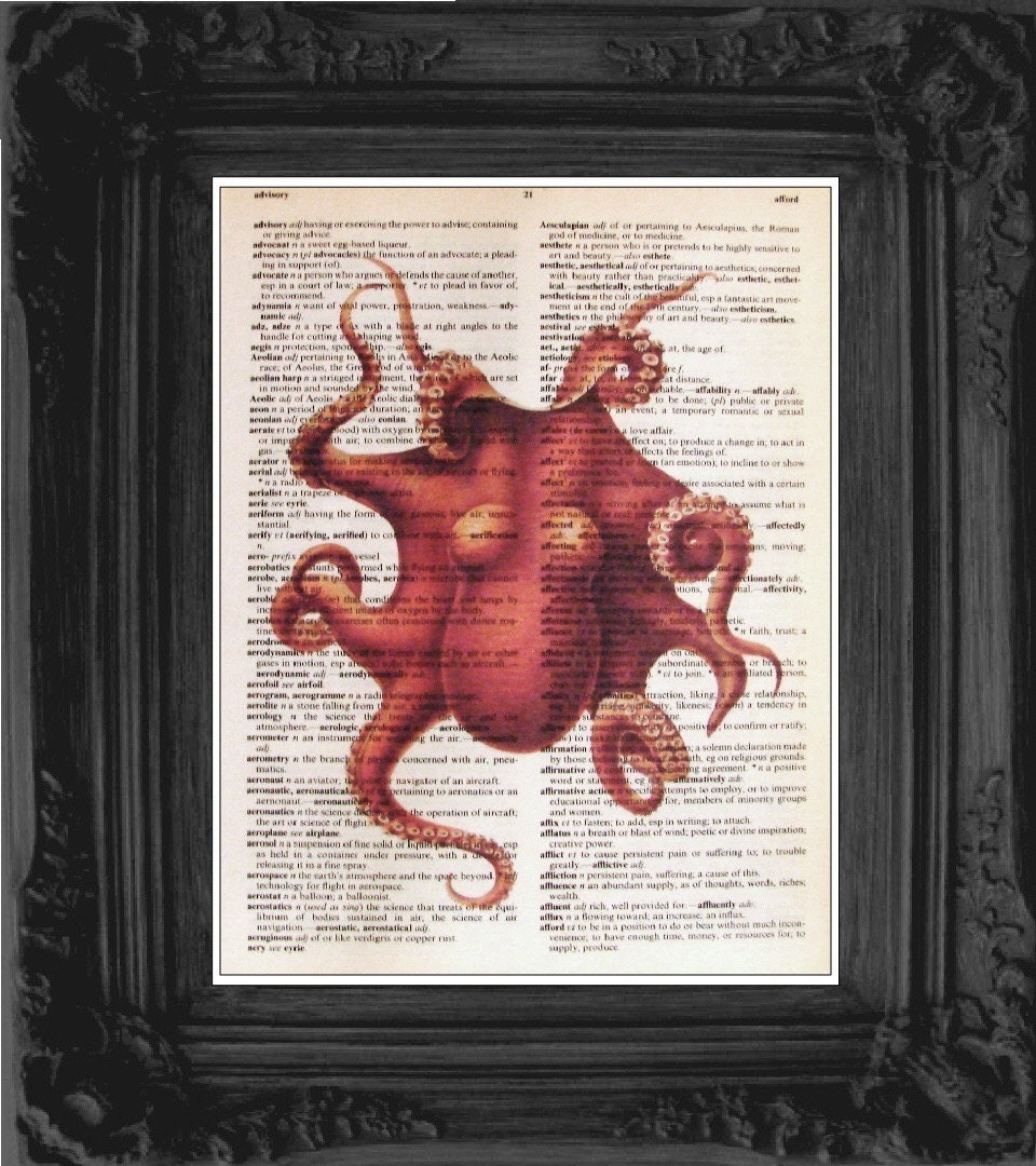 Vintage DICTIONARY Art Print - Octopus Illustration - 8x10