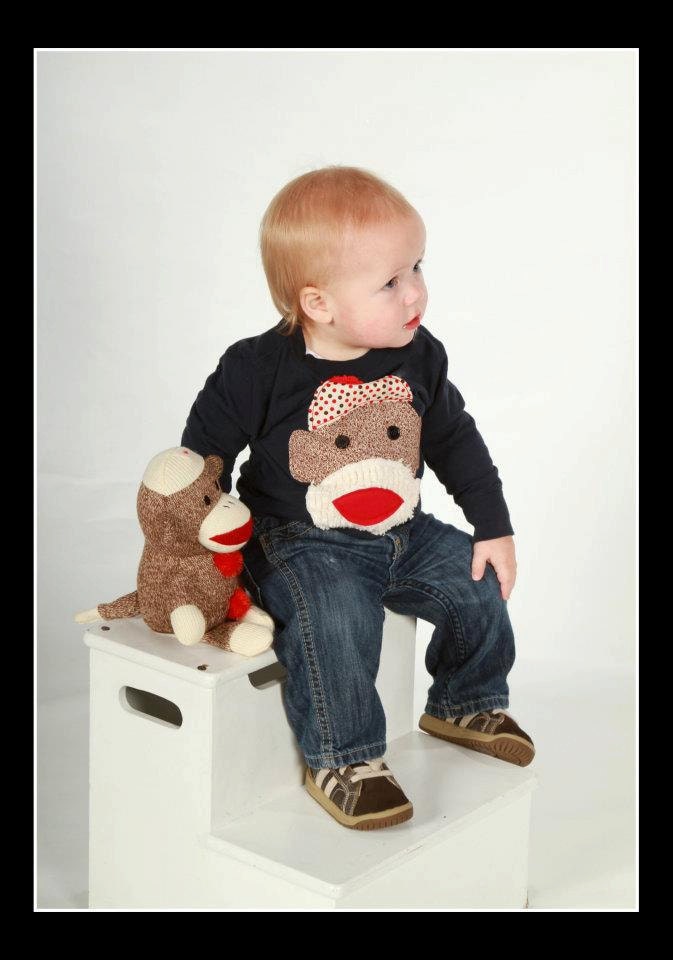 Boys Sock Monkey T-shirt SIZES 6-12-18-24 mth, 2t  long and short sleeves in assorted colors