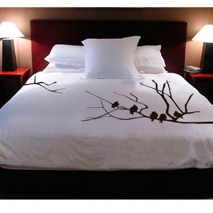 Handpainted Winter Tree with Birds Duvet Cover and Shams, Queen Size