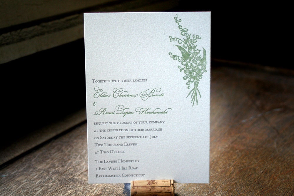 Lily of the valley wedding invitations - letterpress printed SAMPLE