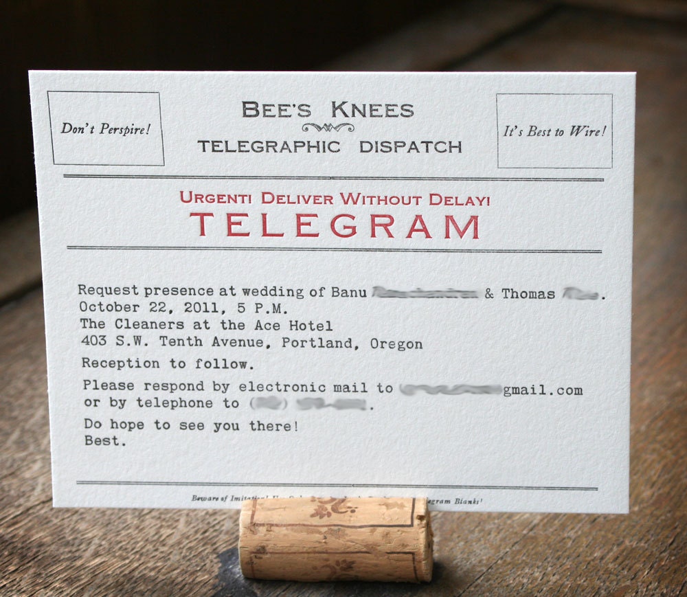 Telegram blank, letterpress printed correspondence cards (set of 10)