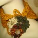 Mustard ribbed knit collar scarfette with loom flowers - fashion accessory