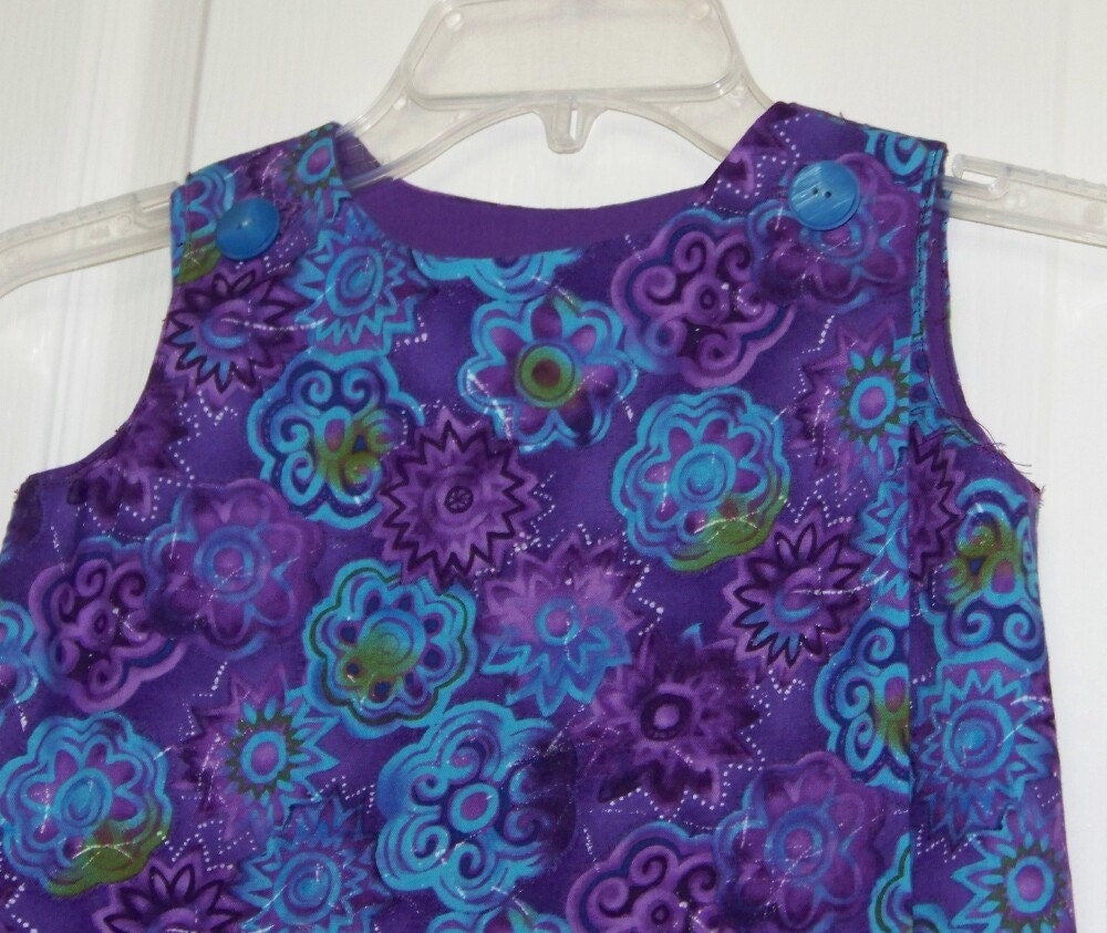 Girl's Dress or Tunic -Childs Purple and Blue Dress -Girls A Line -Wrap Dress-Size 6