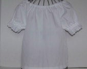 Girl's Peasant Blouse or Dress  White with Eyelet Trim- Short Sleeves