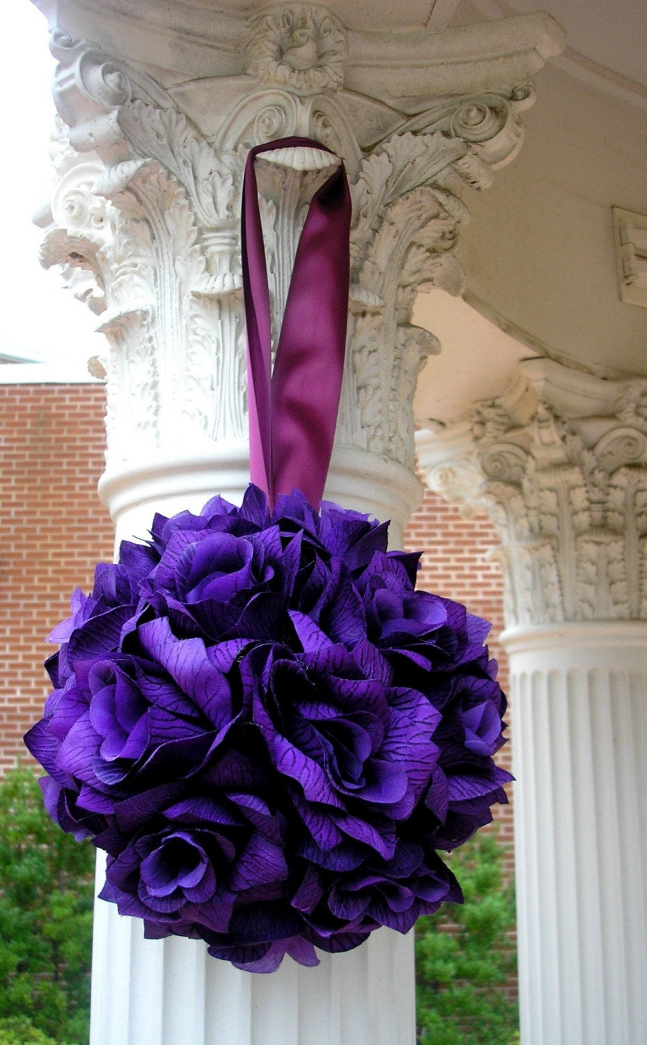 Items similar to Eggplant Purple Silk Rose Bridal Pomander LARGE 24