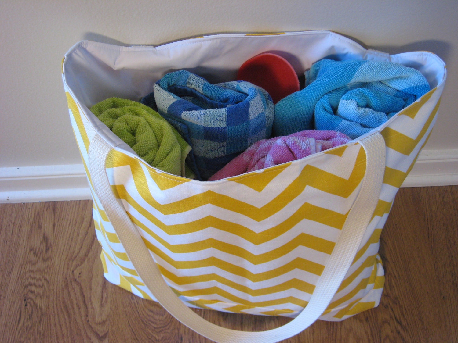 Large Beach Tote, Chevron Beach Bag, chevron tote bag, Large book bag Yellow