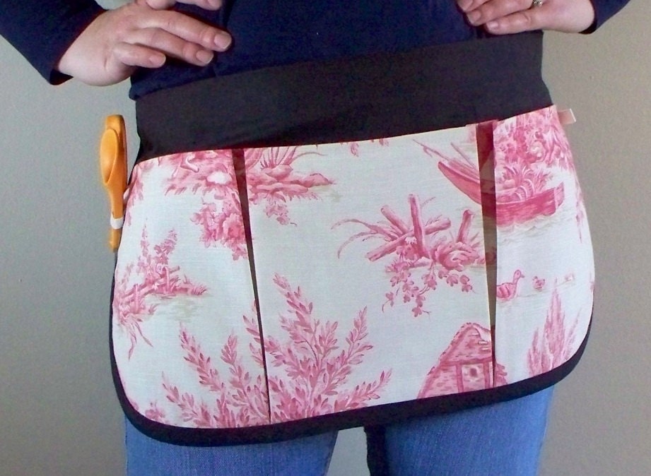 garden or craft apron in pink toile and black