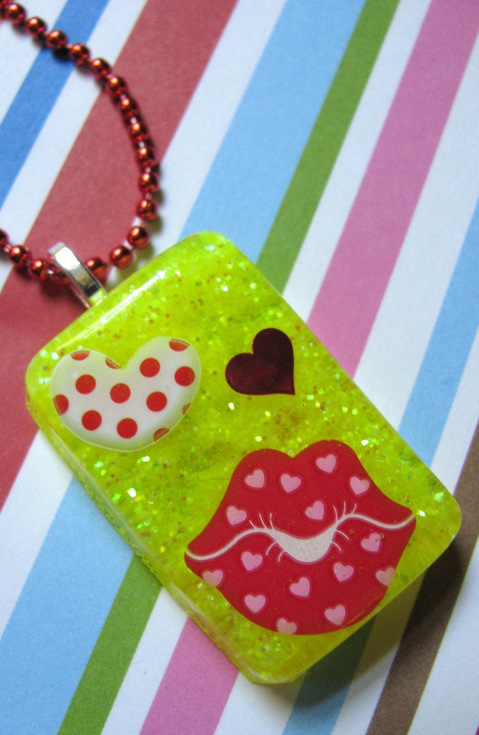 Valentines Day Red Lips Resin Necklace
