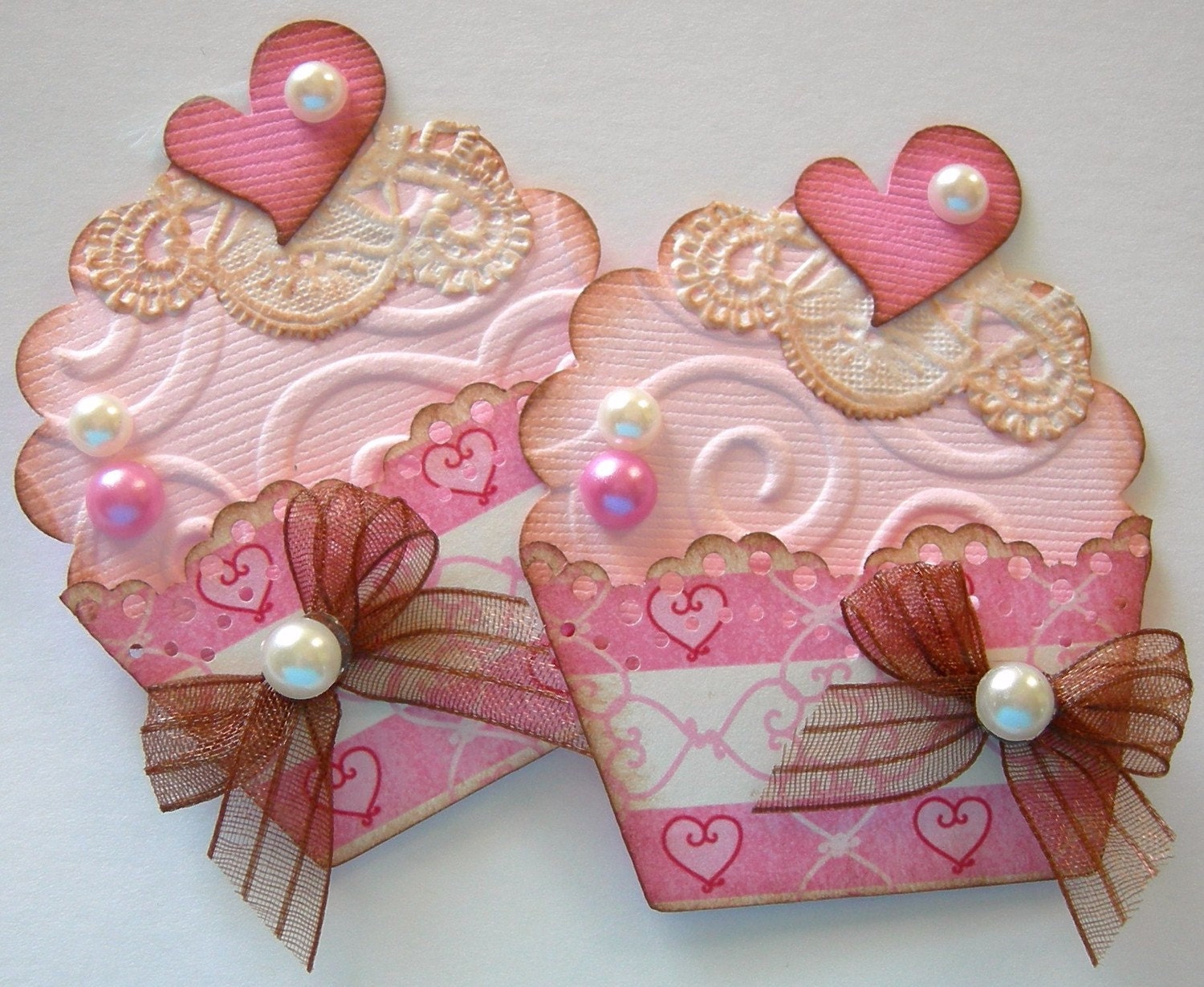 Cupcake Embellishments-Pink & Brown Vintage-Set of 2