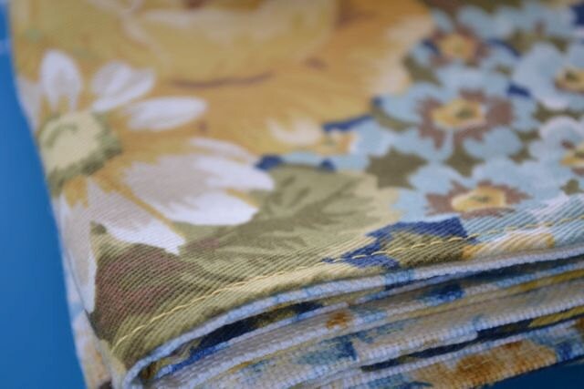 Reversible Eco Friendly Cloth Napkins, Set of 6-14 inch Navy Blue and Yellow Flowers by Dot and Army