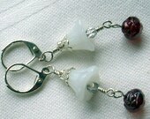 White & Red Czech Glass RUBY Rosebud Earrings