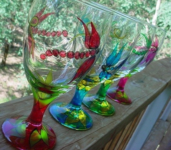 Dragonfly glassware glasses goblets choose your colors