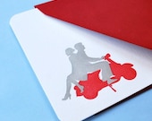 Letterpress Notecards Set of 6 - Couple on Vespa Silhouette by Le Papier Studio