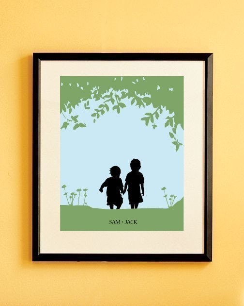 Children's Silhouette Art Print, Walk with Me, Custom Kid's Decor, Made From Your Photo, Unframed 11x14