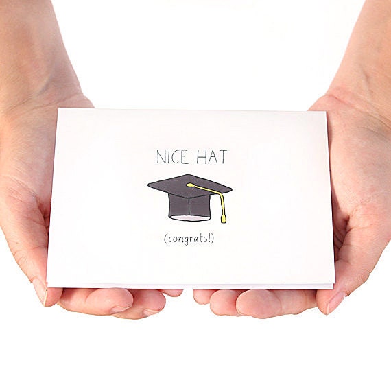 Graduation Card. Congratulations Card. Nice Hat. Black, Yellow, White. Blank Greeting Card.