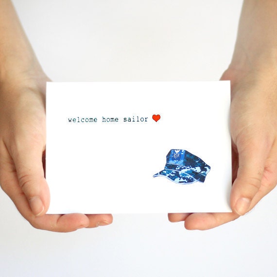Military Welcome Home Card. Navy Deployment Card. Welcome Home Sailor. Blue, Red, White.