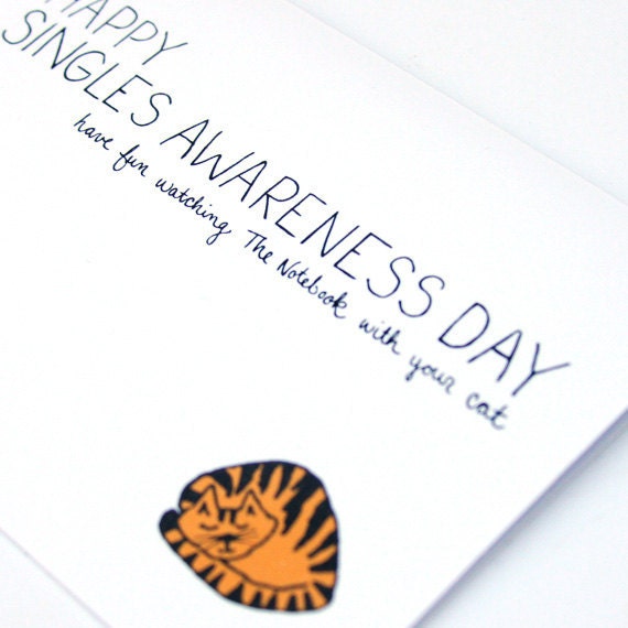 Anti Valentine Card. Single Awareness Day Card. Funny Valentines Day Card.  Have Fun Watching The Notebook. Orange, Black, White.
