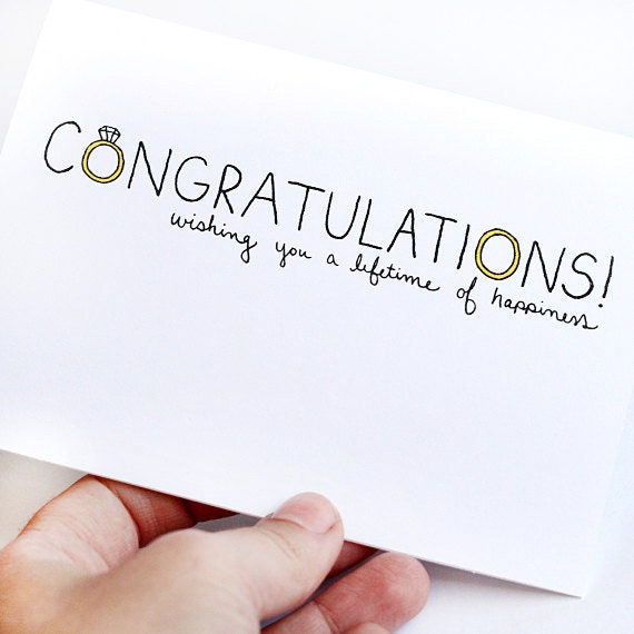 Wedding Card. Wedding Congratulations Card. Wishing You a Lifetime of Happiness. Black, Yellow, White. Folded Blank Card.