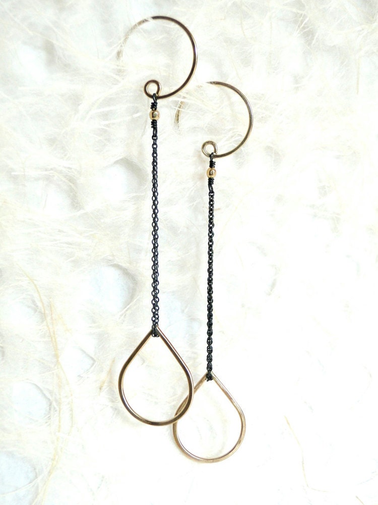 Floating Drop Earrings - Black and Gold