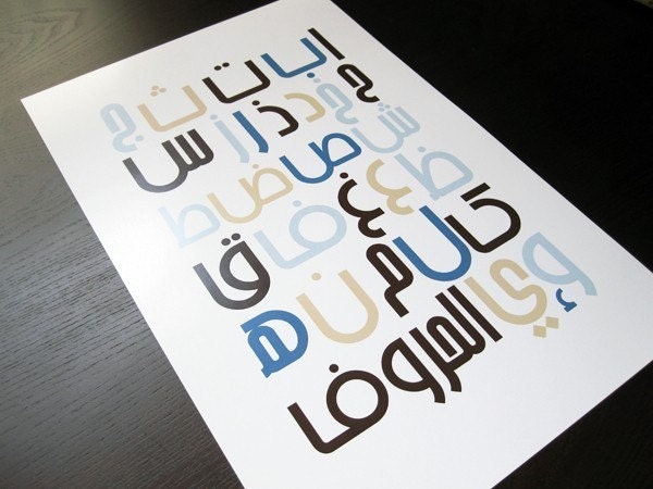 Blue, Brown, and Khaki Arabic Alphabet Poster