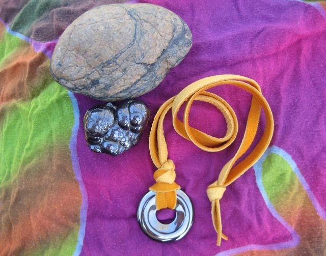 Hematite Deerskin - necklace (23 in.)