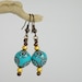 Dangle Earings, Turquoise Blue and Brown Beaded Earings, Gold Ball Earings