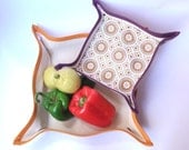Set of  table baskets in cotton and burlap, yellow and purple trim ideal for picnics or outdoors summer lunchs