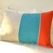 Color block lumbar pillow cover, turquoise and pumpkin orange cotton and natural beige linen