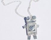 Lovebot Fine Silver Robot Pendant with sterling silver chain