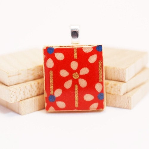Upcycled Scrabble Game Tile Pendant - Daisy Do Red