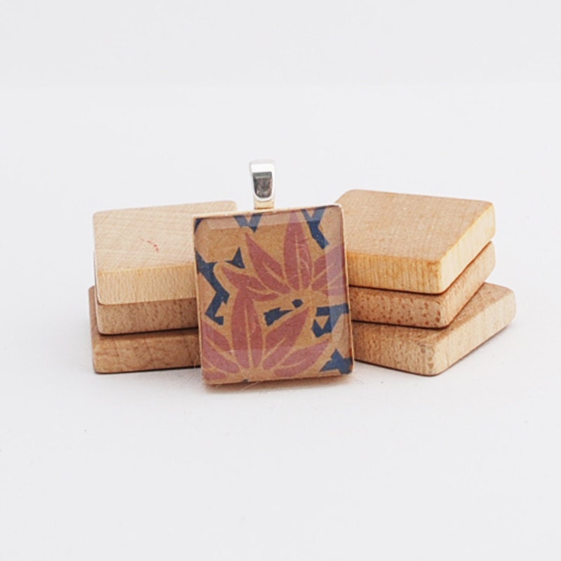 Recycled Scrabble Pendant - Purple Pines