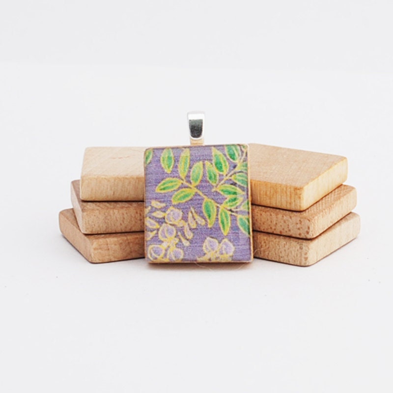 Reycled Scrabble Game Tile Pendant Purple Passions