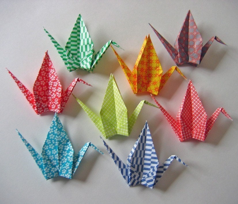 8 Large Origami Cranes (Heavy Washi Chiyogami Paper)
