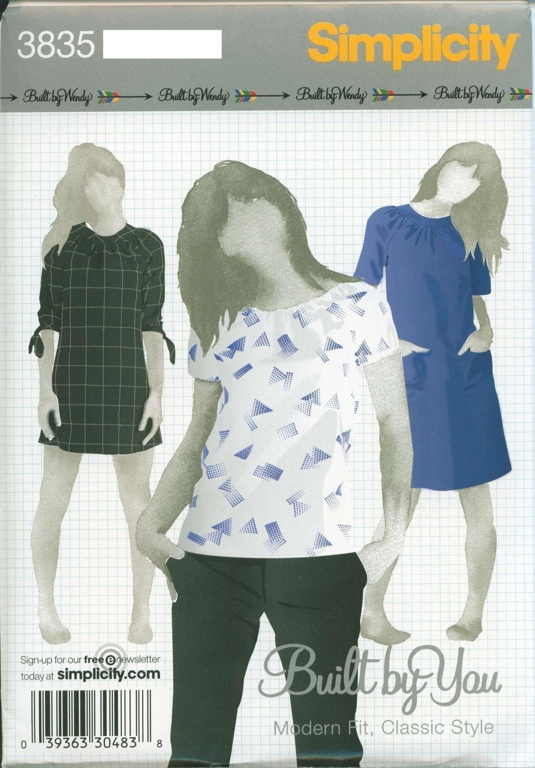 Built by Wendy Sewing Pattern Simplicity 3835 Tops Dress Minidress Sizes 4-6-8-10-12 OOP
