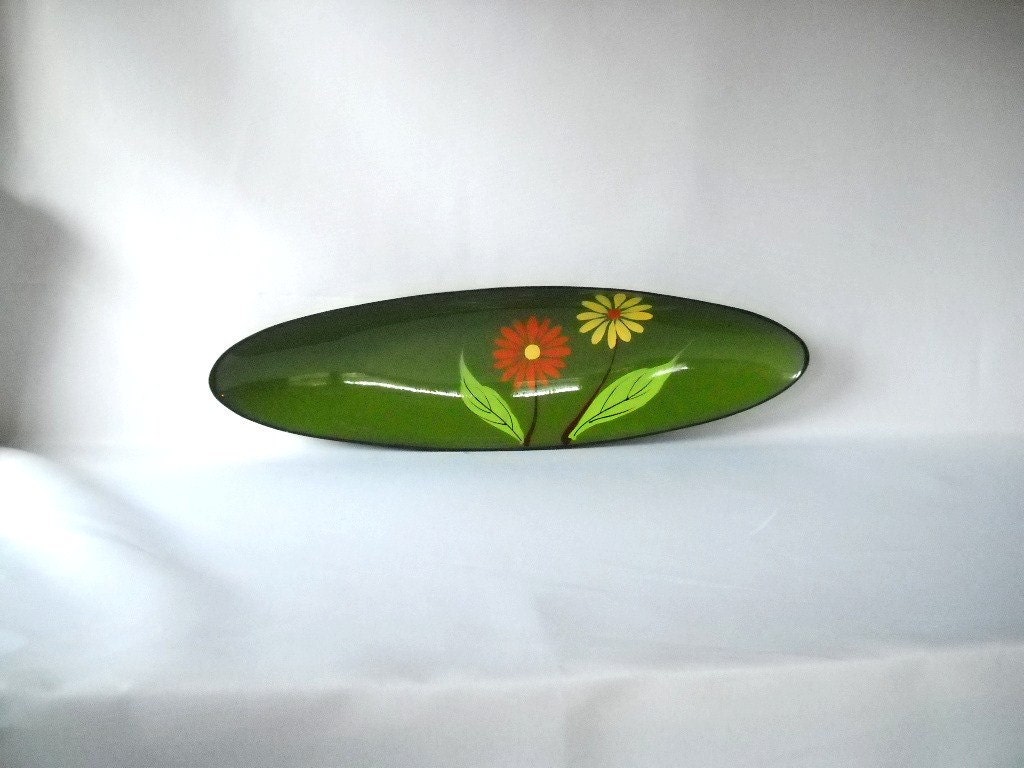 Mid Century Bowl Vintage Enamel Dish Flower Power Bowl Oblong Console Dish