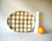 Vintage Homer Laughlin Platter Dura Print Brown and Green Plaid Dish Mid Century Country Cabin Decor