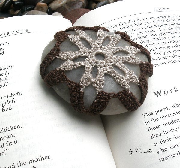 SALE Crochet River Stone in Linen and Chocolate Brown - Ready to ship