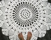 Ecru Off White Cotton Crochet Rug in Large 42" Circle Pineapple Lacy Pattern Non Skid