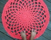 Pink Patio Porch Cord Crochet Rug in 33" Lacy Circle Pattern