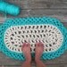 Off White Pearl and Turquoise Crochet Doormat in Oval Pattern