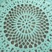 Robins Egg Blue Cotton Crochet Rug in Large Circle Pineapple Lacy Pattern Non Skid