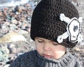 BOUTIQUE Bouquet Beanie Skull Hat Cap with SKULL and Crossbones Crochet Upick Size- Great Photo Prop