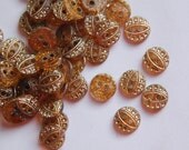Vintage Amber Topaz Glass Buttons with Gold Details btn006A