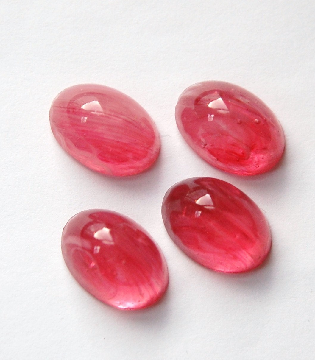 Vintage Cranberry Pink High Dome Glass Cabochons White Swirls 18x13mm cab578Z
