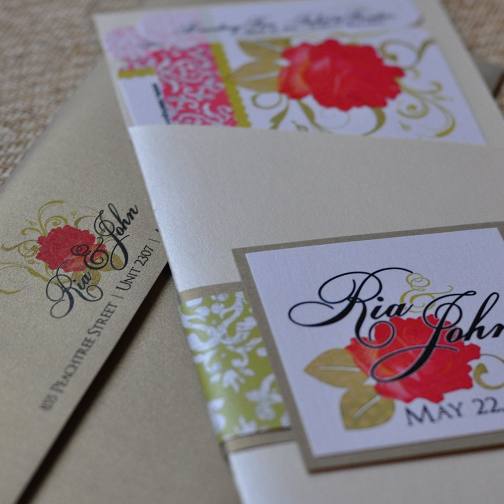 Deposit - Boarding Pass Invitation or Save the Date  (Mexican Vintage Damask Rose Flourish)